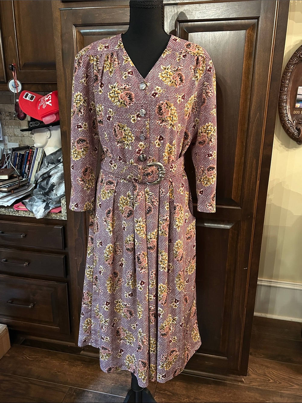 1980’s Breli Originals Sz 6 Women’s Floral Belted Midi Dress in Mauve Floral